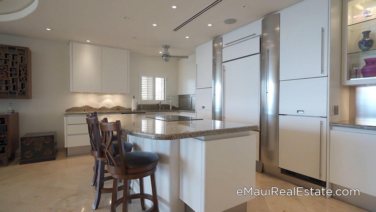 Here's an example of a modern open concept kitchen that flows seemlessly into the living room