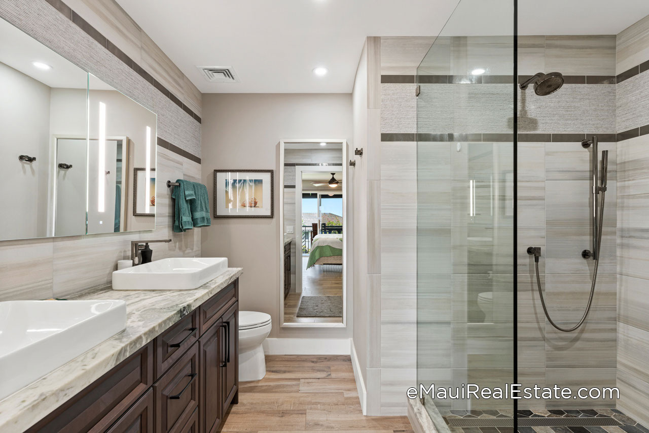 Example of a remodeled primary bathroom in a townhome style 2 story unit