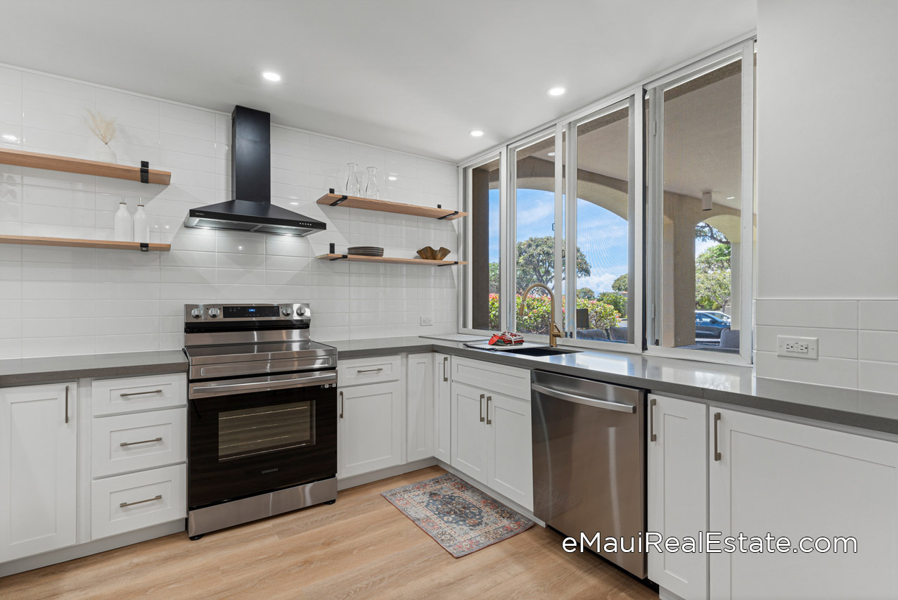 Example of a remodeled unit with a fully updated kitchen at The Palms